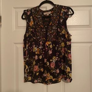 Navy Floral Sleeveless Loft Blouse